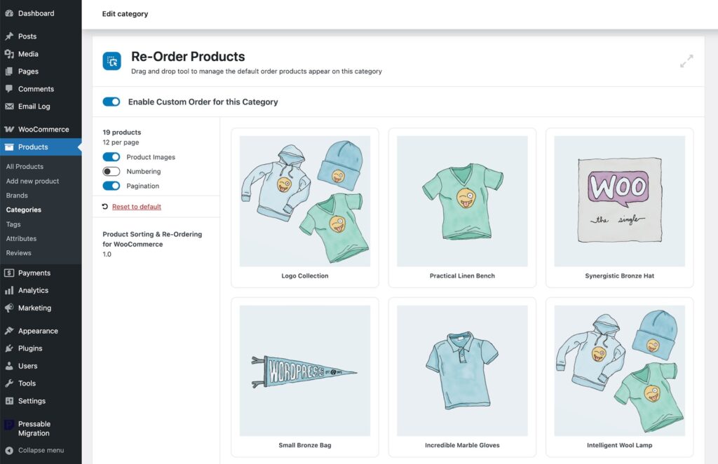 Example Product Category with Reordering Area active